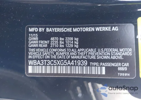 2016 BMW 435I z USA, uszkodzony, nr VIN WBA3T3C5XG5A41939